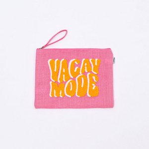 Zip Pouch Bag - Vacay Mode Canvas Zip Pouch – Eco-Friendly Travel Cosmetic & Makeup Organizer (31 x 1 x 23 cm)