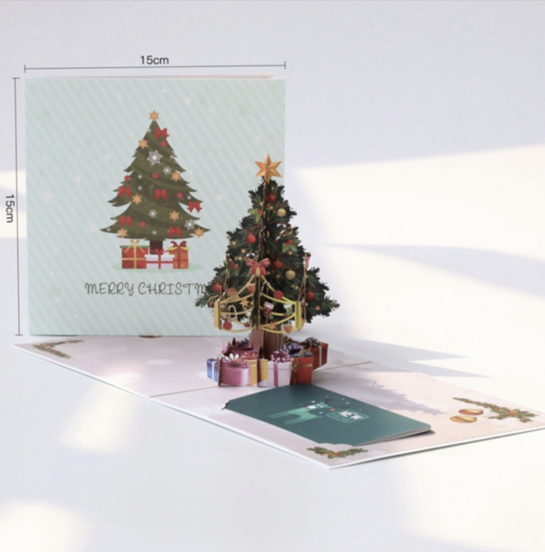 Popup Christmas Card 3D Christmas tree with presents pop up Christmas card with Message Panel