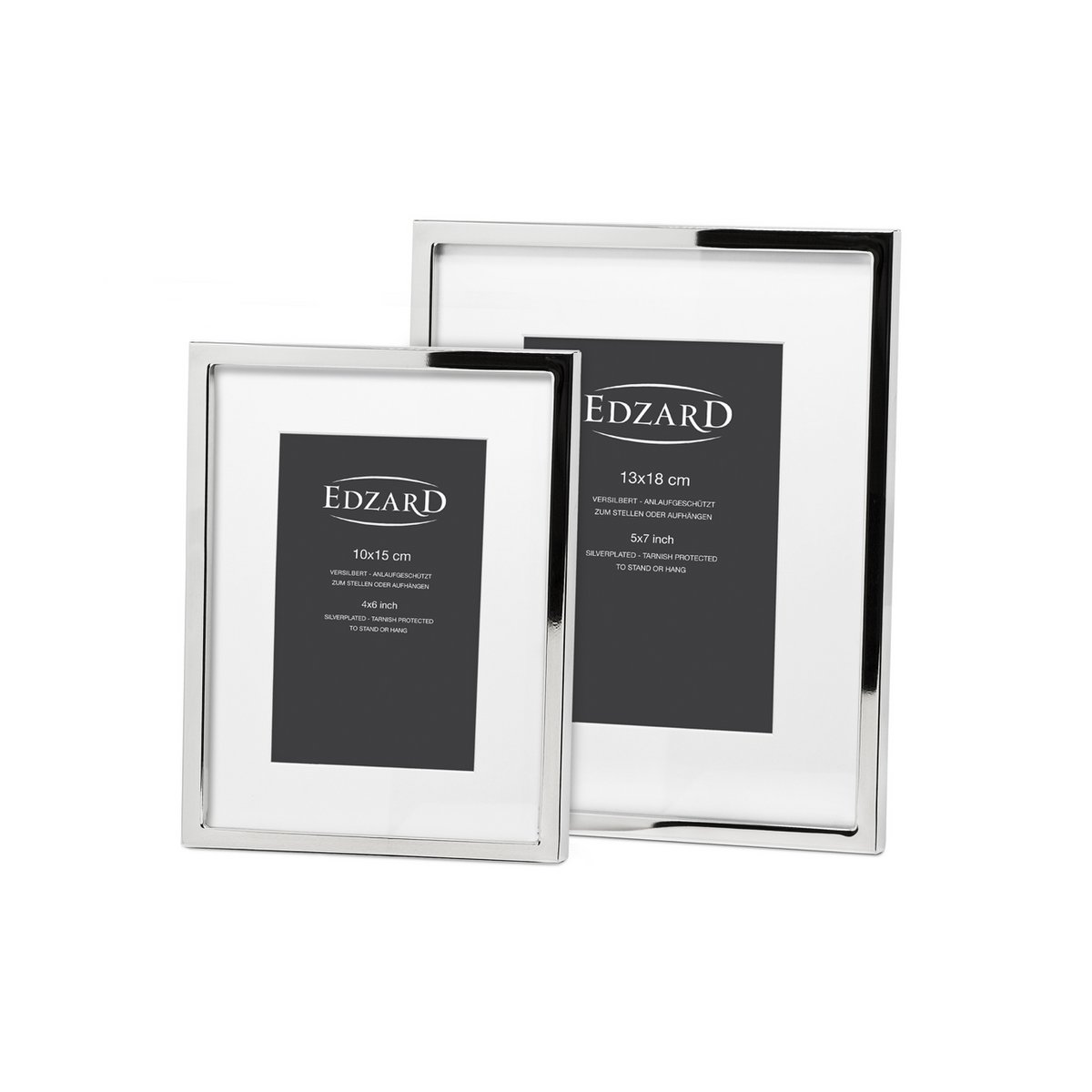 EDZARD Rivoli photo frame for photos 13 x 18 cm, silver-plated, tarnish-proof, with 2 hangers