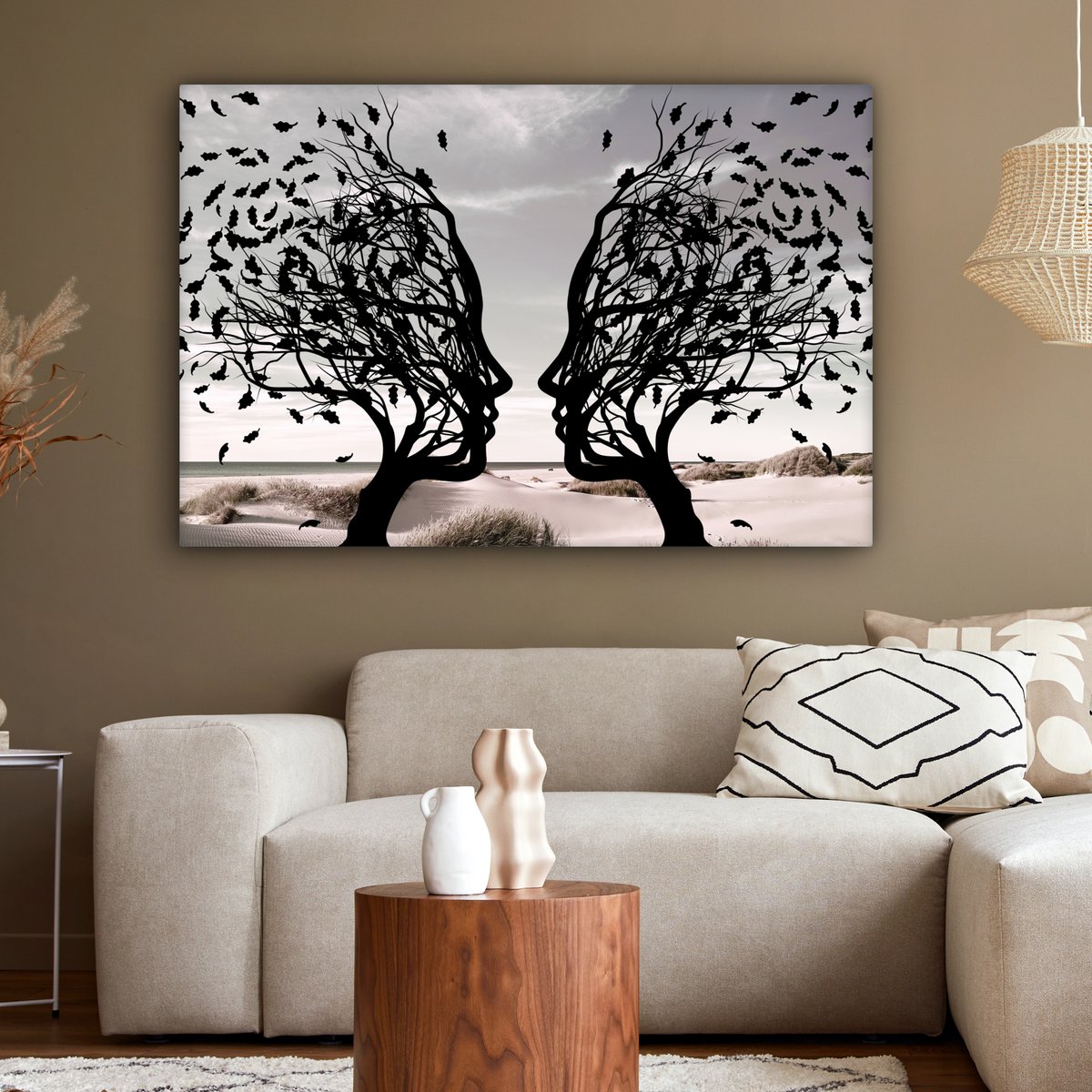 Canvas schilderij  - Wanddecoratie Bomen - Gezicht - Bladeren - Moderne kunst - Muurdecoratie woonkamer - Kamer decoratie modern - Abstracte schilderijen