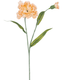 Artificial flower carnation, 40 cm, peach color. Realistic-looking carnation flower with green stem and leaves.