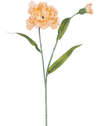 Artificial flower carnation, 40 cm, peach color. Realistic-looking carnation flower with green stem and leaves.