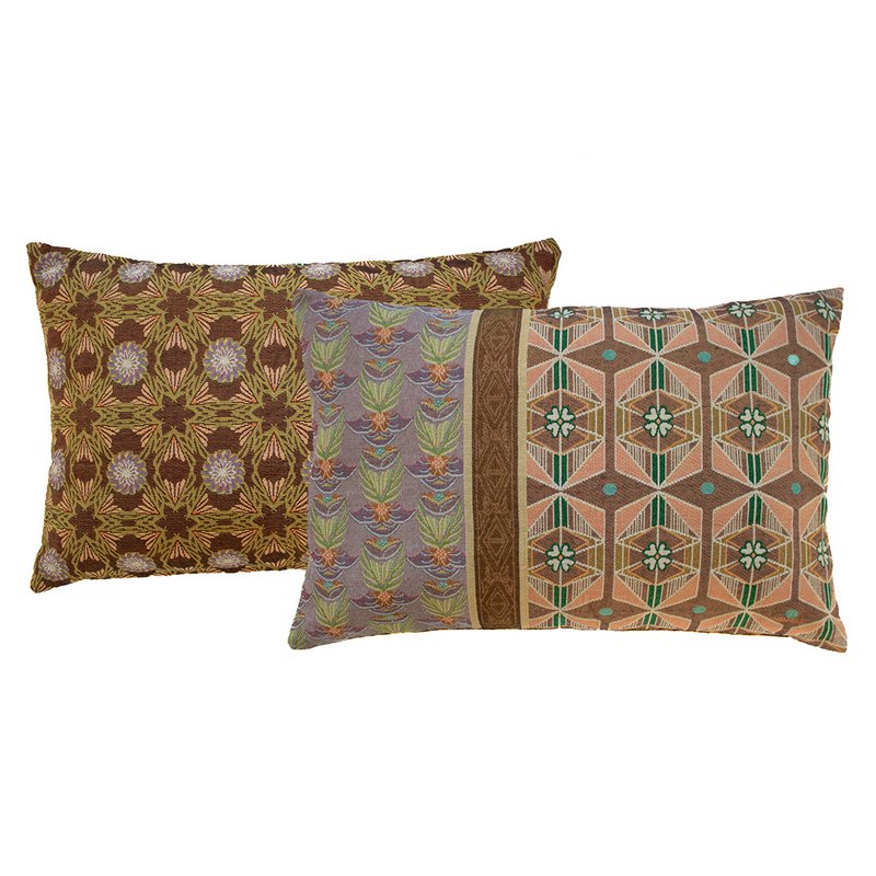 Coussin NIN-NIT Diamant Classique | 100% coton tissé | coussin décoratif à imprimé floral et carreaux | marron | beige | rose | lilas | vert | multicolore | 40x60 cm