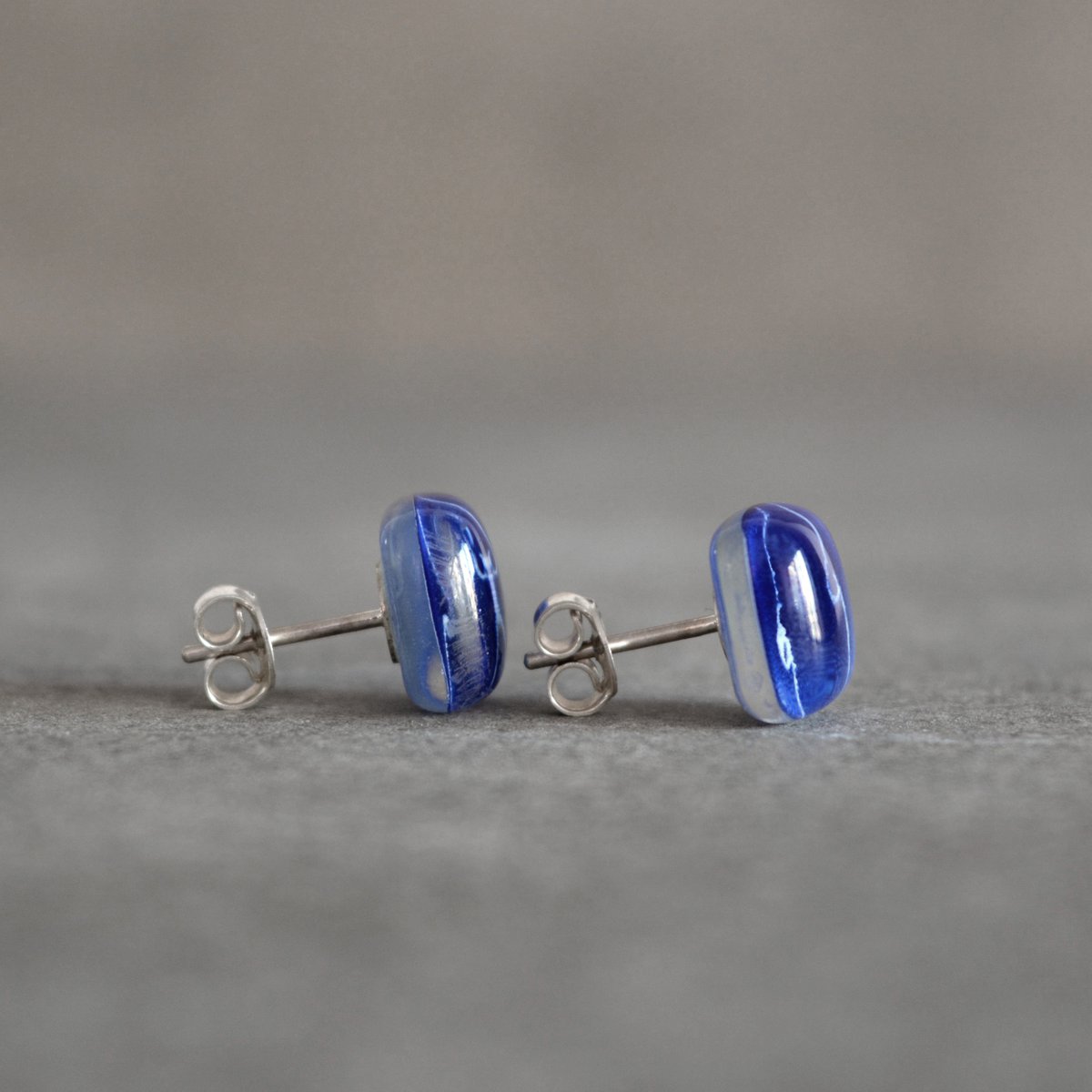 Oceaangolfoorknopjes in kobaltblauw, glas en sterling zilver 925