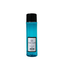 A blue-colored cologne bottle labeled "Cologne 1990" for beard care. The bottle has a black cap and appears to be made of glass.