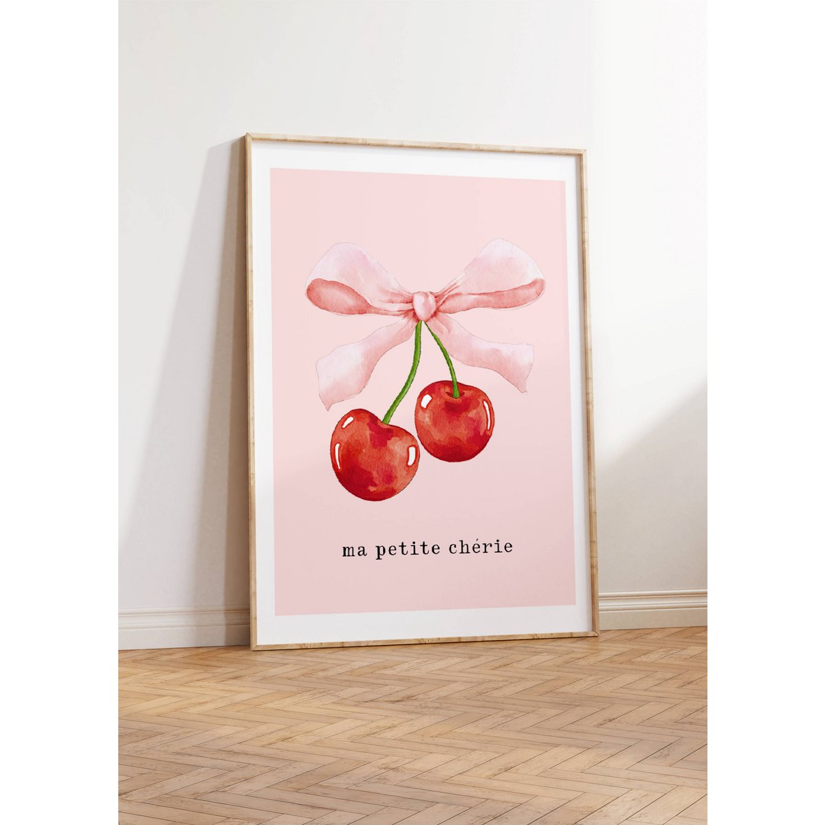 Ma petite cherie print, ma cherie poster, cherry poster, bow poster, Coquette print, pink girls room poster, girls nursery poster 