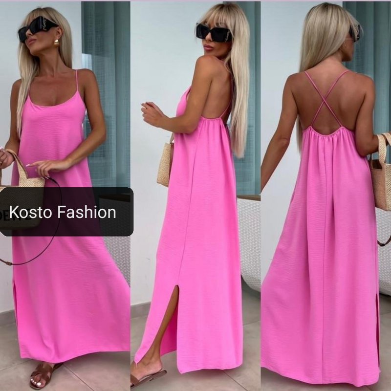 Long flowy dress in plain fabric or print