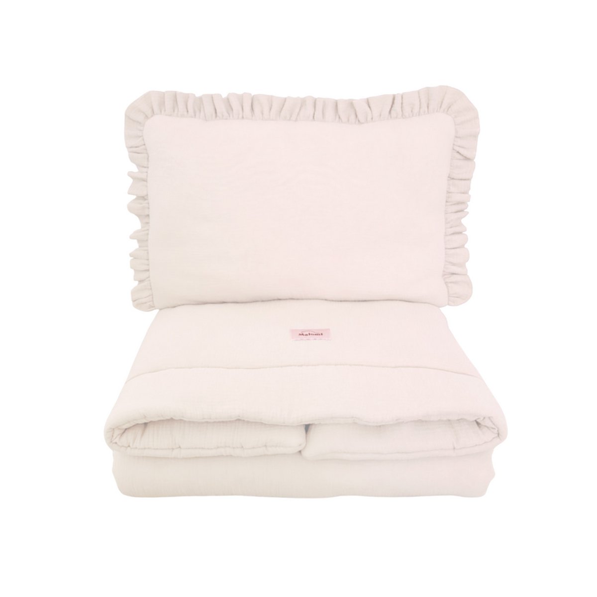 Muslin bedding set with filling ruffles Natural