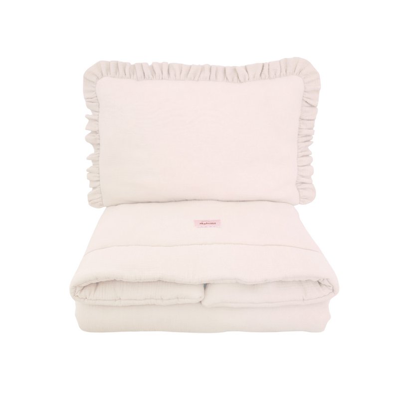 Muslin bedding set with filling ruffles Natural