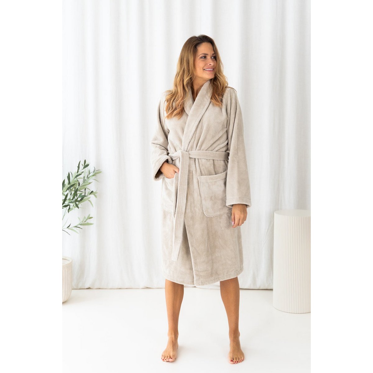 Teddy-Bademantel Beige