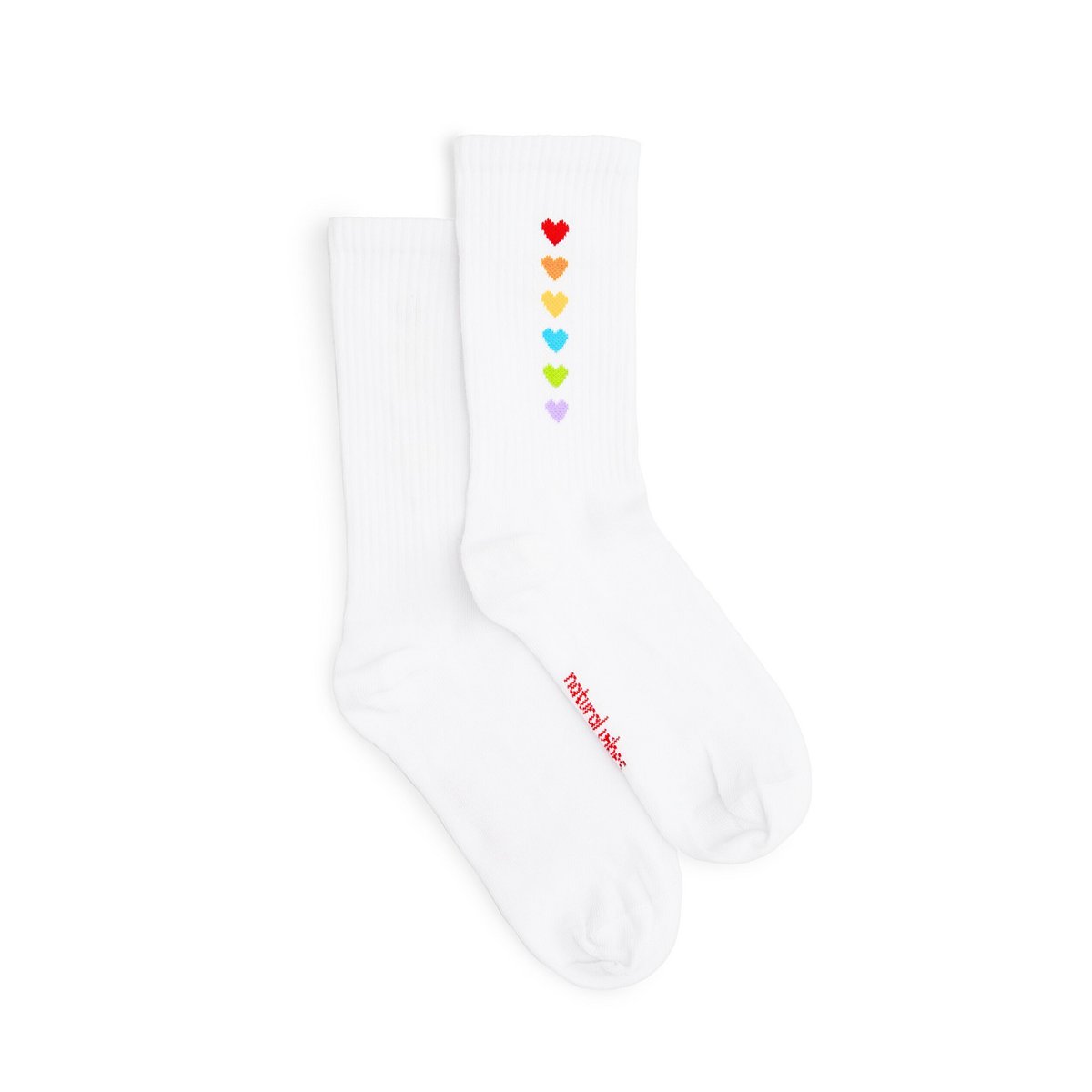 Økologiske sokker Love4all - hvide tennisstrømper med farverige hjerter