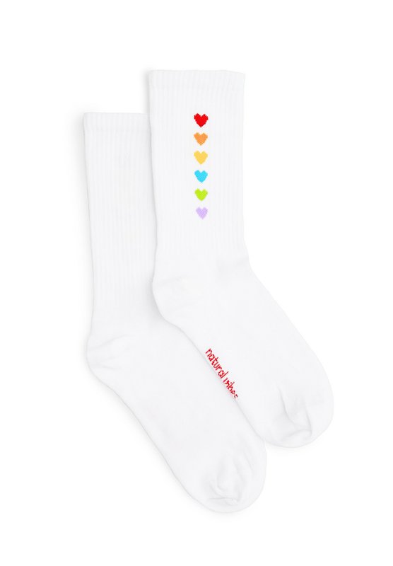 Calzini biologici Love4all - calzini da tennis bianchi con cuori colorati