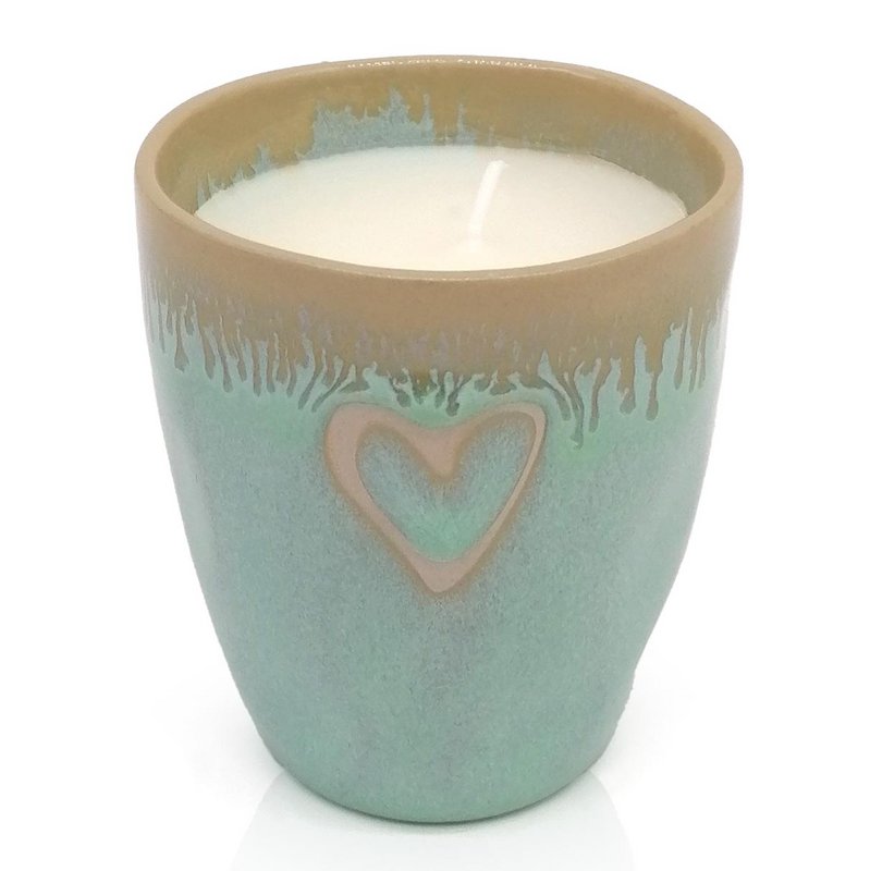 Stoneware candle in an espresso cup "Heart" turquoise
