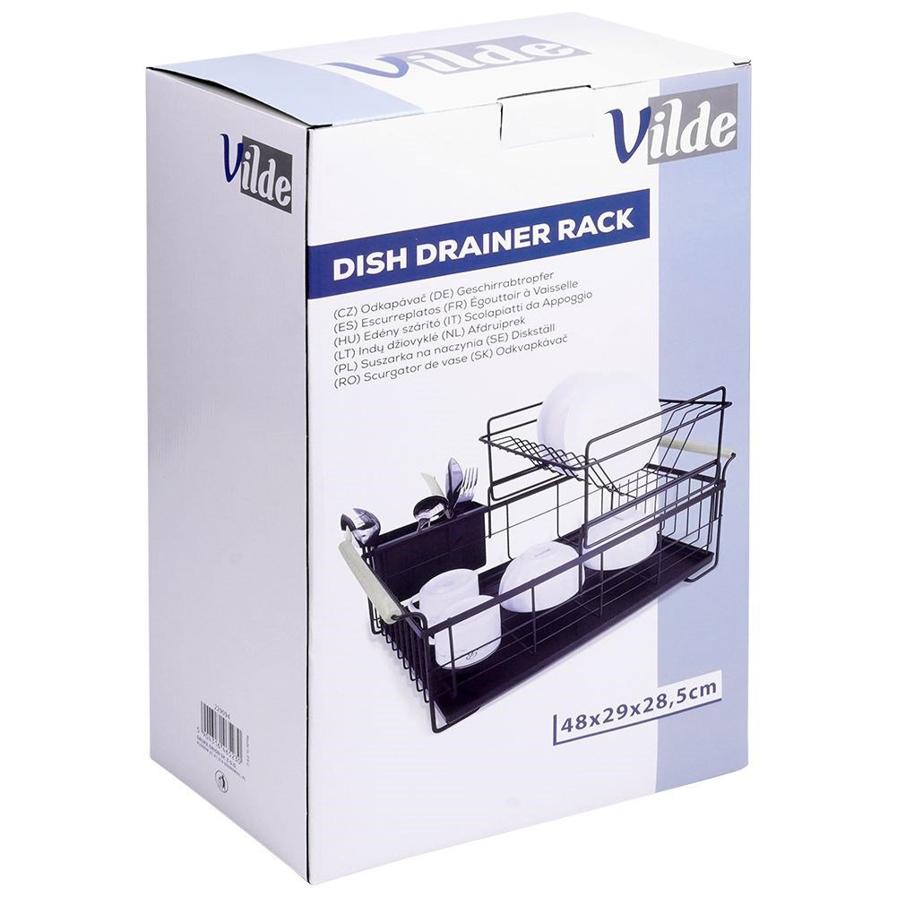 Dish drying rack black two-tier metal 48x29x28.5 cm