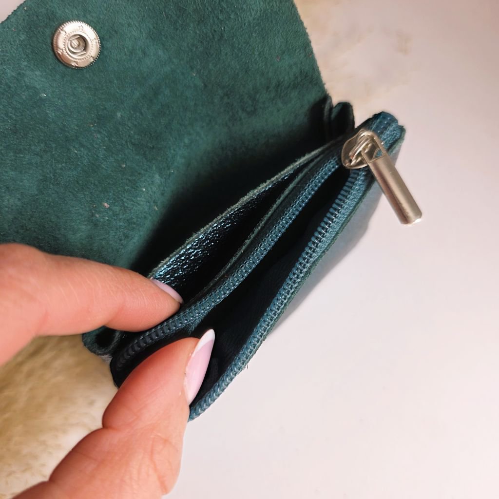Cartera mini metalizada verde azulado