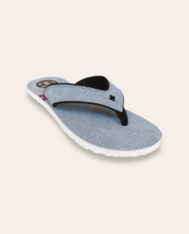  Blue leather flip flops with a simple, minimalist design. Features a comfortable, textured footbed and a durable rubber sole. Available in a range of sizes.