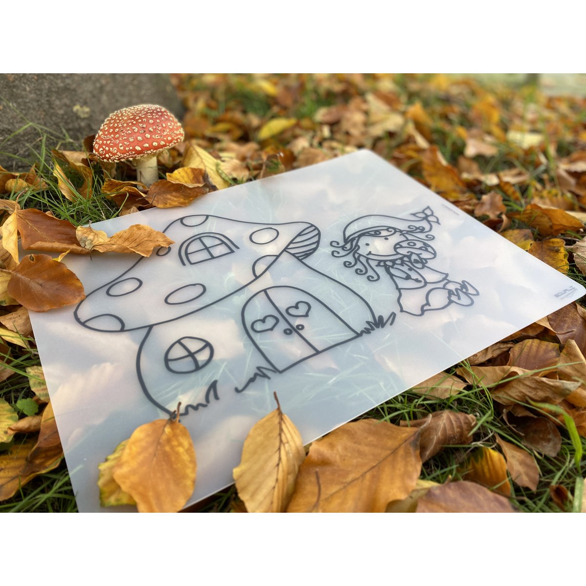 Herkleurbare placemat Paddestoel en Kaboutermeisje