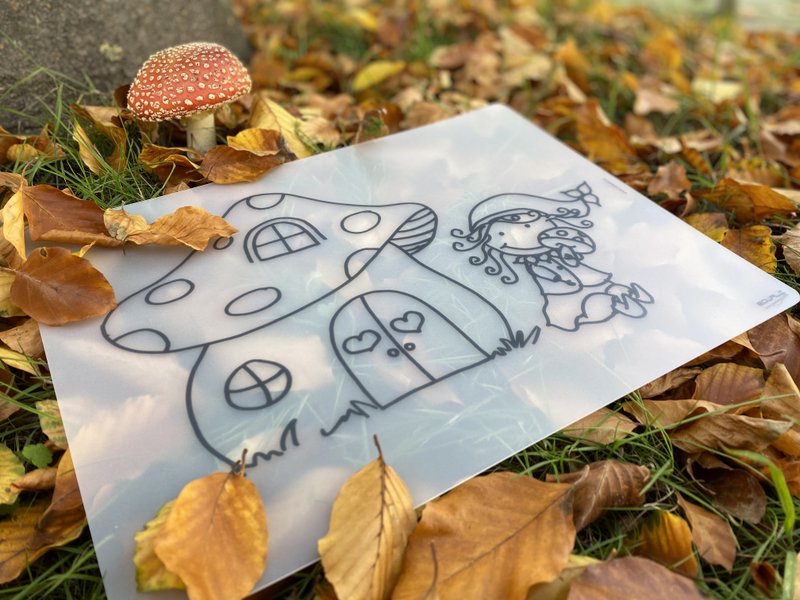 Herkleurbare placemat Paddestoel en Kaboutermeisje