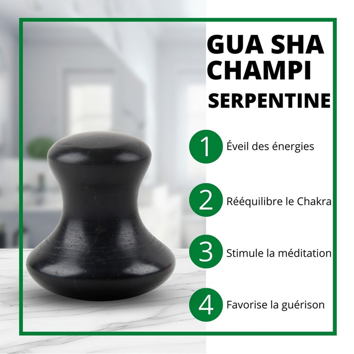 Champi Gua Sha – Black Serpentine – Relaxing Facial Massage – Repair, Soothing – Natural Stone – Gift Idea