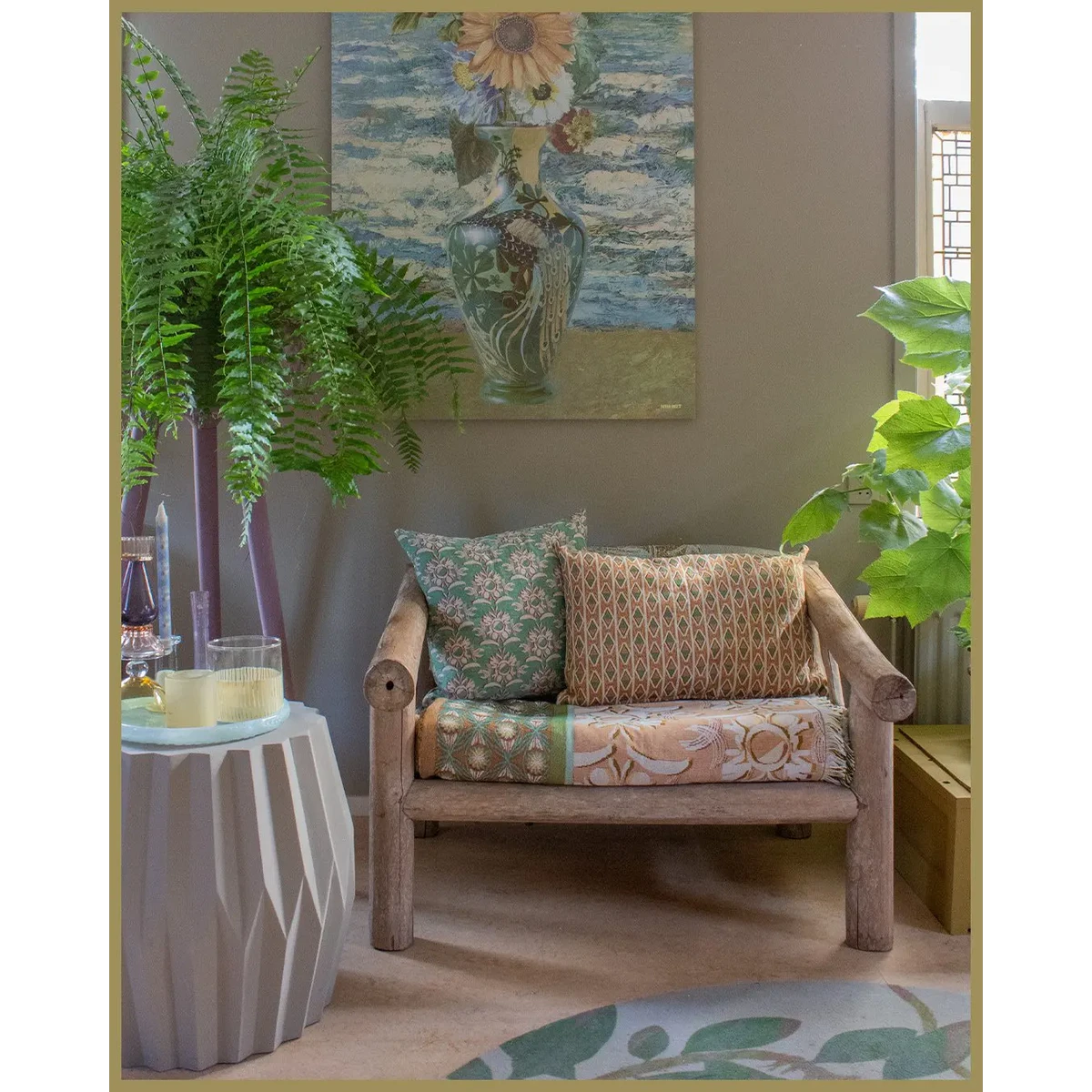 NIN-NIT Mouvement Classiques cushion | 100% woven cotton | decorative cushion with beach vibe, stripes and nature print | brown | blue | turquoise | sea ​​green | green | beige | white | 40x60 cm