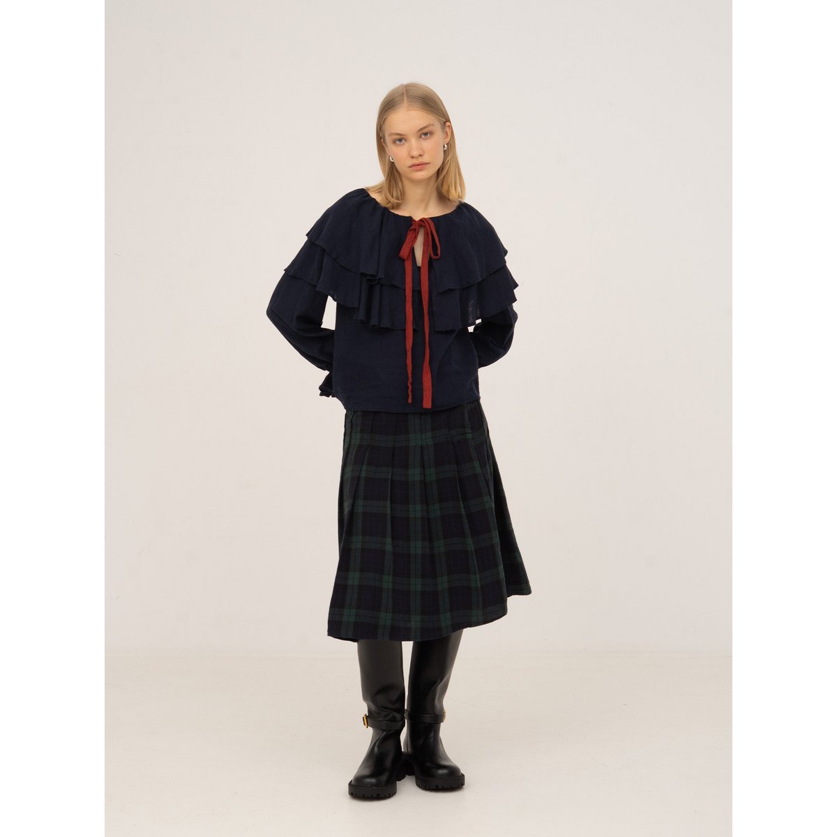 Evermore Plaid Blue and Red Pleated Skirt