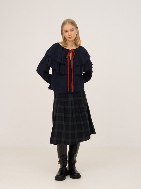 Evermore Plaid Blue and Red Pleated Skirt