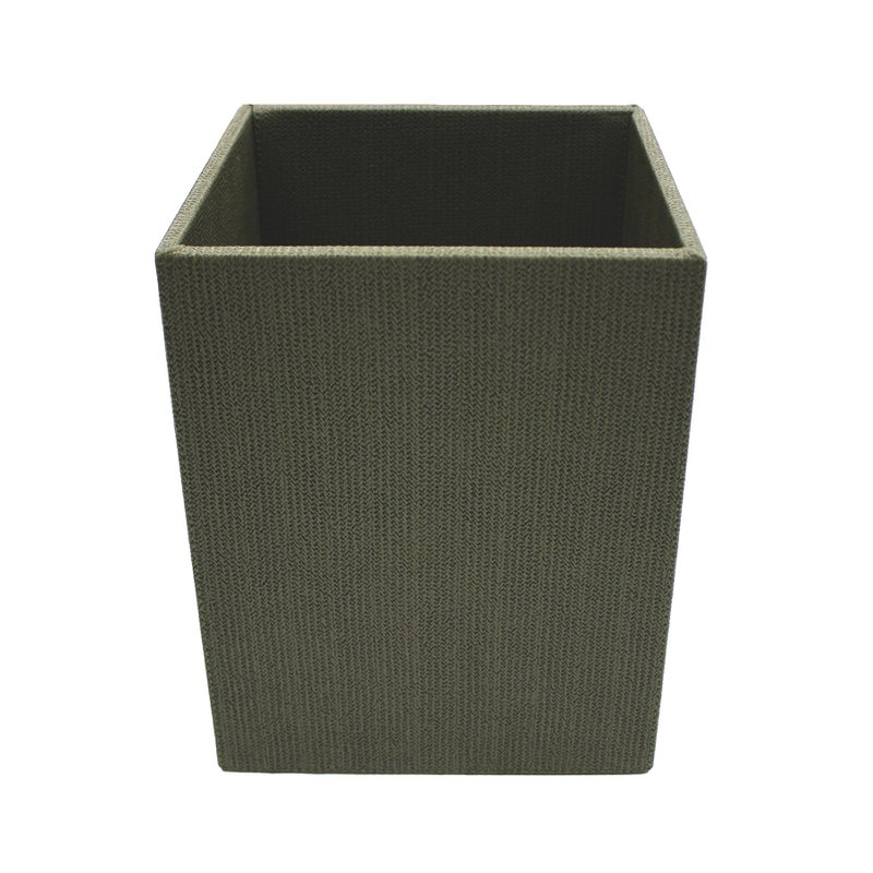 Waste paper basket square pattern beige green rubbish bin faux leather