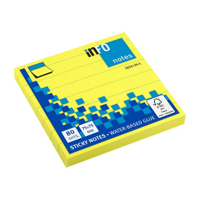 Info notes 75x75mm lined bright yellow 80 sheet