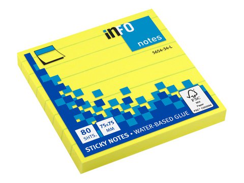 Info notes 75x75mm gelinieerd fel geel 80 blad