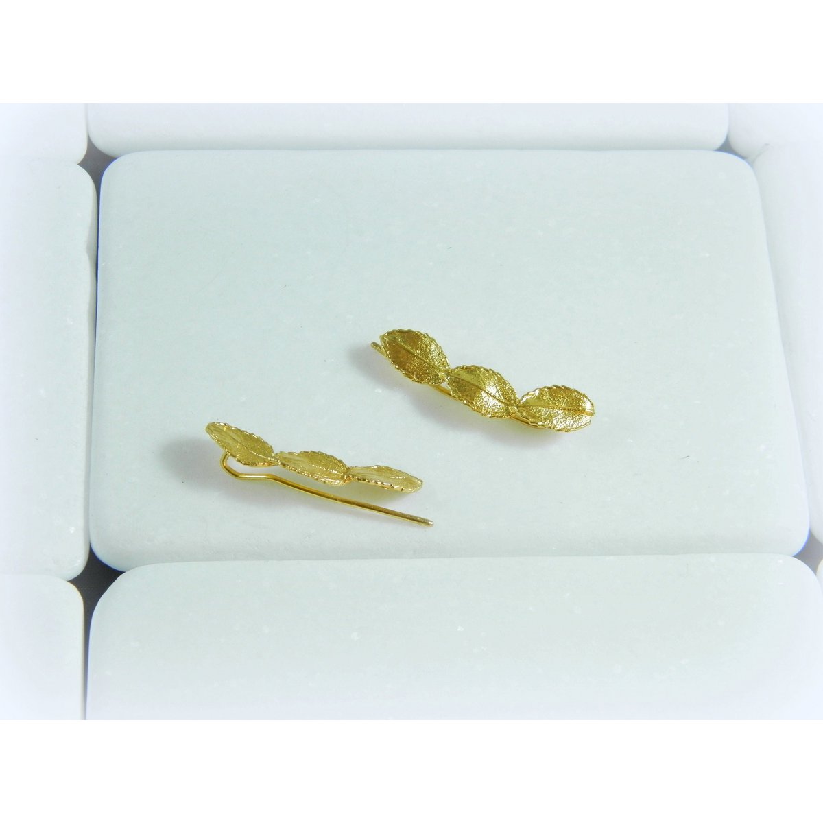 Rose Leaf Earrings: Sterling Silver Ear Climbers (Mismatched Pair)