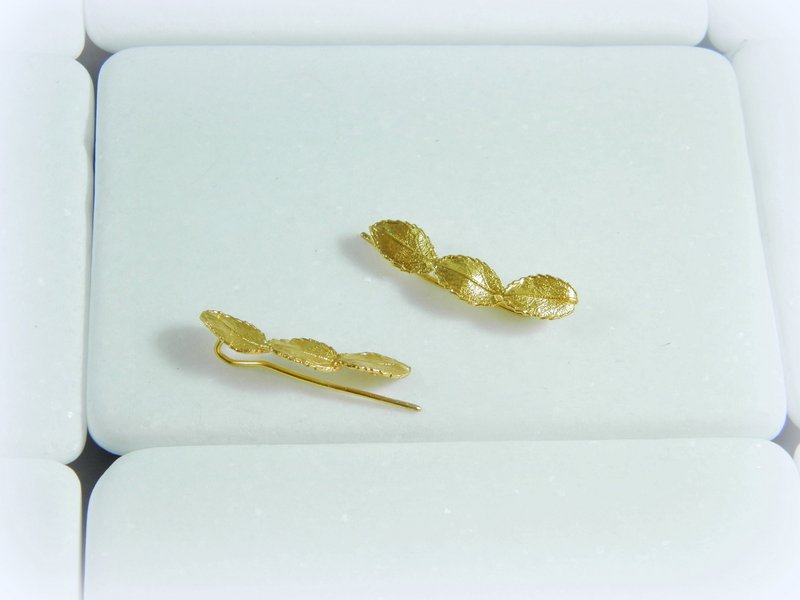 Rose Leaf Earrings: Sterling Silver Ear Climbers (Mismatched Pair)