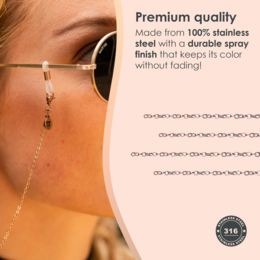 Glasses Cord Basic Rose Gold — 100% Stainless Steel & Unisex Eyewear Cords for Women and Men — Glasses Chain with Extra Loops — Brillenkoord Brillenband Brillenkette Cordon de Lunettes Cordón Para Gafas