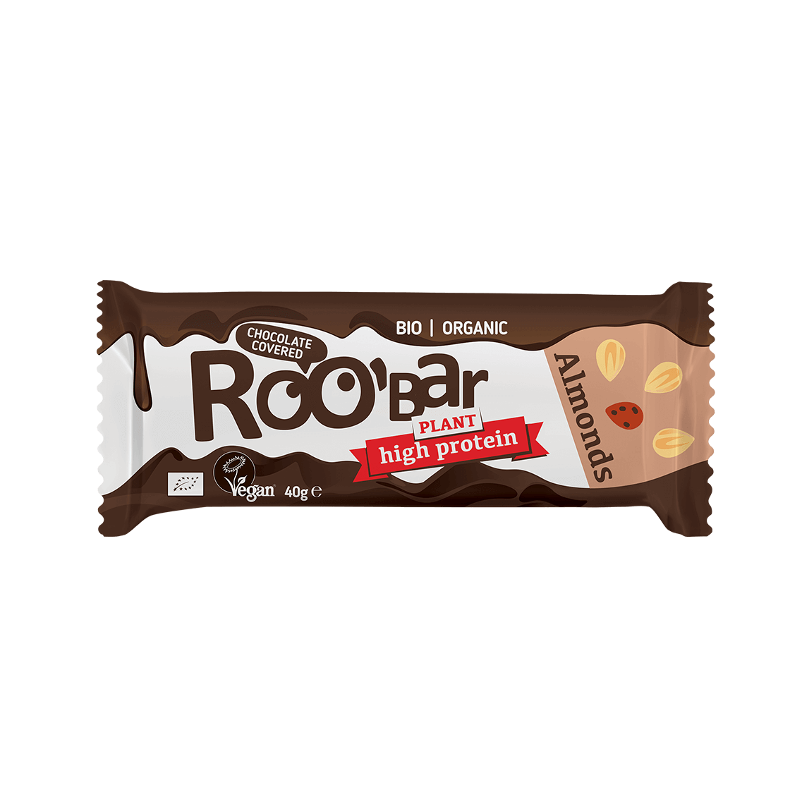 Roobar Almond & Protein bar covered with chocolate, organic, Roobar, 40g
