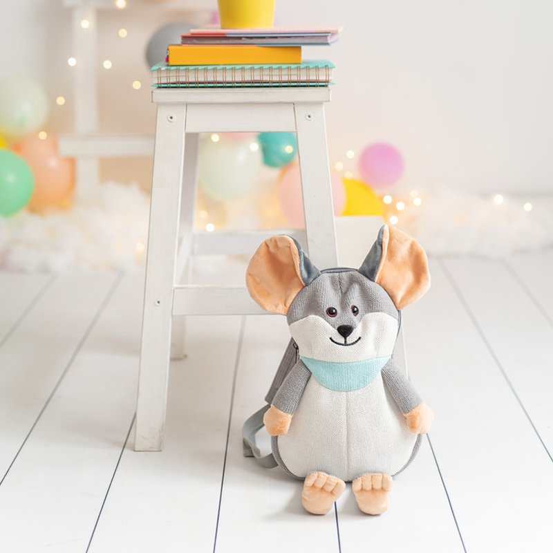 Gray 100% cotton Ratita backpack 46X8X22cm