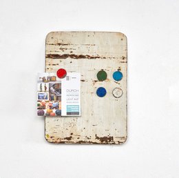 Magnetic board made from recycled oil drums with 5 colorful magnets