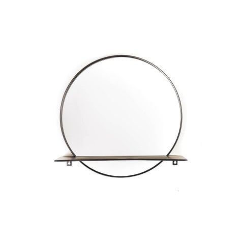 Spiegel - Rond - Metaal - Met Plank - Zwart - Ø40cm