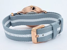 Moderno Milano stainless steel women's watch 36.5 mm, sapphire crystal & nylon NATO strap (light blue-white), rose gold-colored