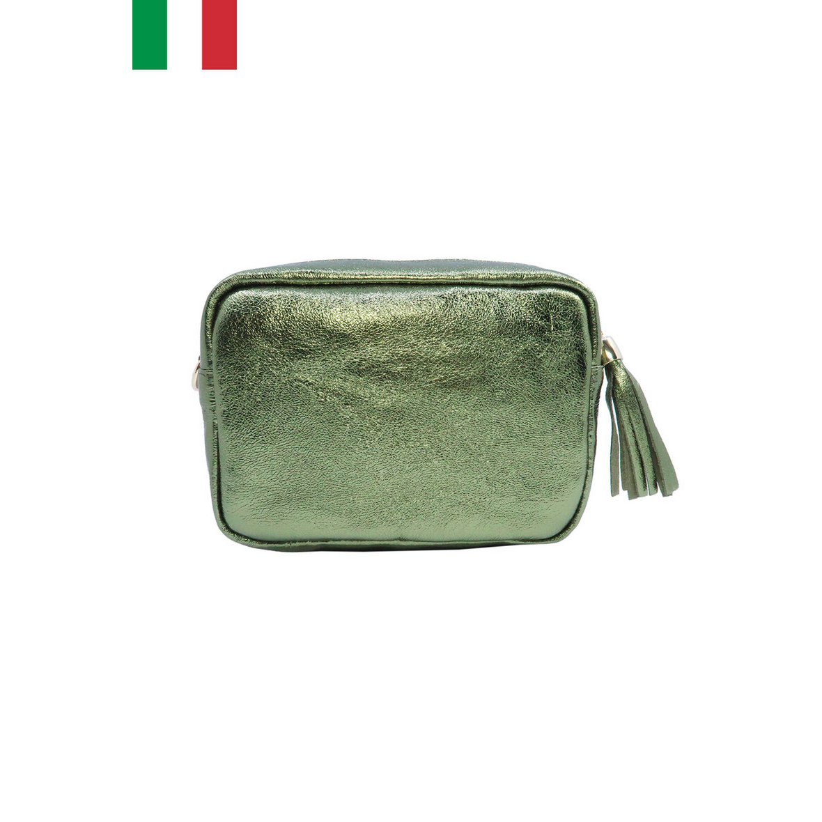 Iriserende leren schoudertas met metalen sluiting Made in Italy