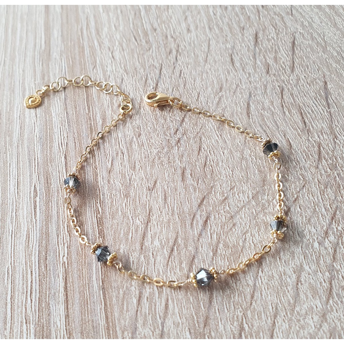 18K gold plated bracelet with "Black Silver Night" crystals