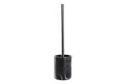 Black marble resin toilet brush holder, 10x10x40 cm in size, with a sturdy metal handle.