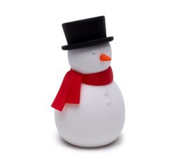 A white snowman figure with a black top hat and red scarf, designed to absorb odors in the refrigerator.