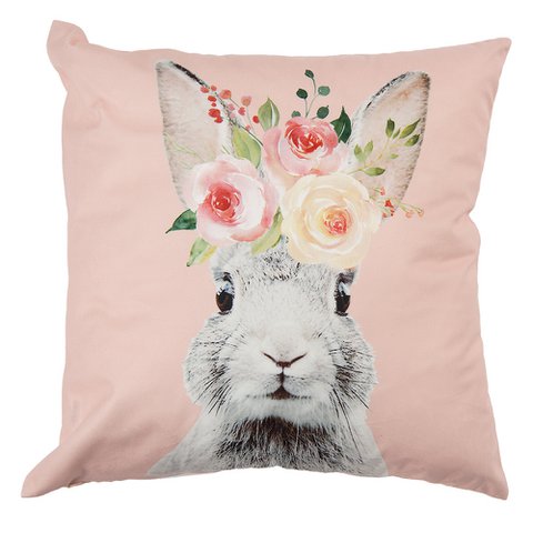 Kussenhoes 45x45 cm Roze Wit Polyester Konijn Sierkussenhoes