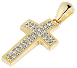 375/- guldvedhæng "Walli" uden kæde, kryds med zirkoniakant, 9 karat, gult guld