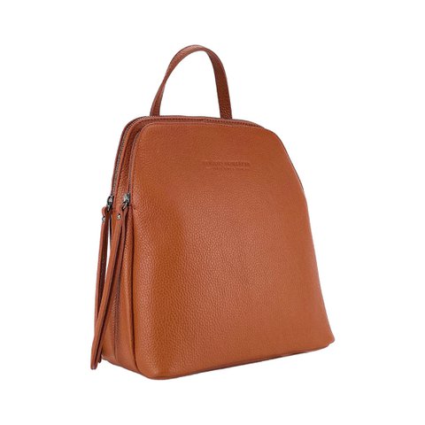 RB1018AM | Echt leren damesrugzak met dubbel compartiment, gemaakt in Italië, met verstelbare schouderbanden. Gunmetal metalen accessoires - Paprikakleur - Afmetingen: 26 x 30 x 14,5 cm