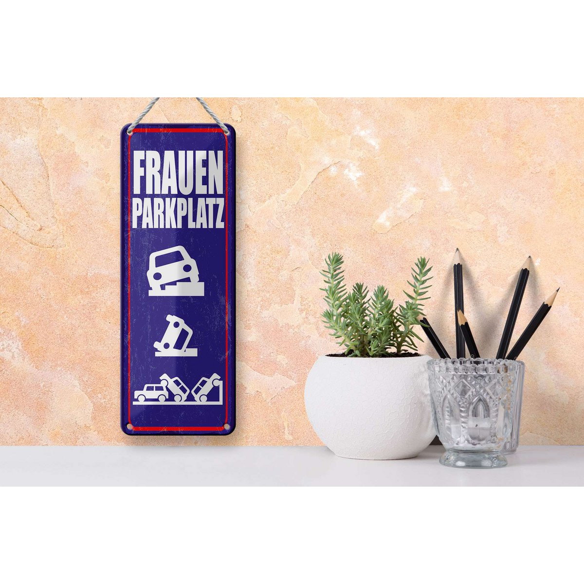 Blechschild Spruch 27x10 cm Frauenparkplatz lustiges Deko Schild