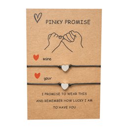Pinky promise couple bracelet with heart charm, adjustable black cord, romantic gift set.