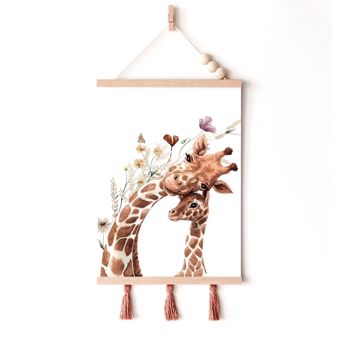 Giraffe kinderkamer poster, giraffe poster, bloemenkwekerij print, moeder en baby giraffe poster, kinderkamer giraffe print, wilde bloemen print, meisjes kinderkamer poster, meisjes kamer decoratie