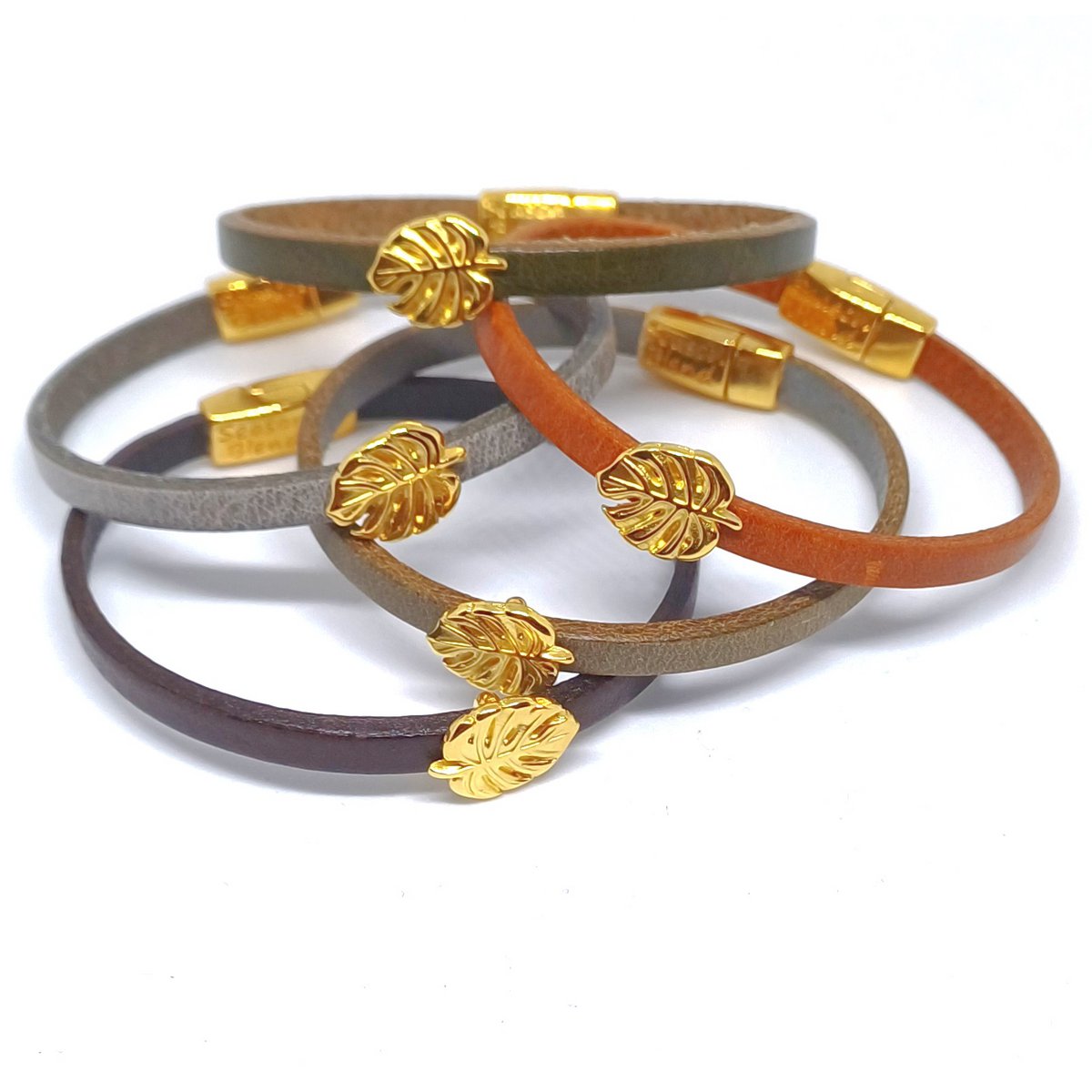 Semplice Monstera 24K vergoldetes Lederarmband
