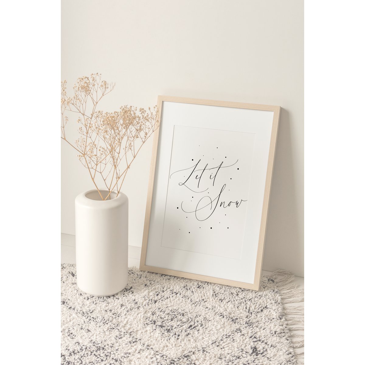 Kerst poster Let it snow, Kerst print sneeuwvlokken