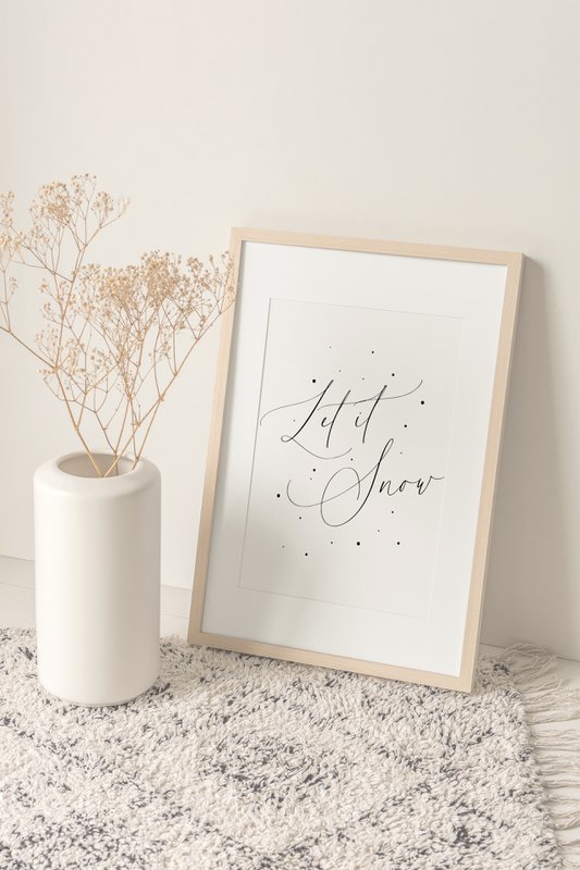 Kerst poster Let it snow, Kerst print sneeuwvlokken